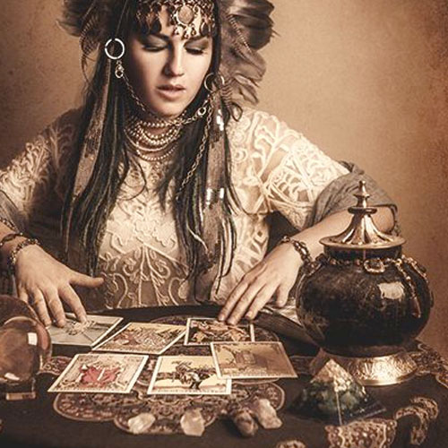 The Gypsy and The Tarot. <br>
      This idea was popularised in the 19th century by several writers, notably Vaillant and Papus, without any basis in historical fact. There is no evidence that the Rom (gypsies) used tarot cards until the 20th century. Most of their fortune-telling was through palmistry and later through the use of ordinary playing cards.